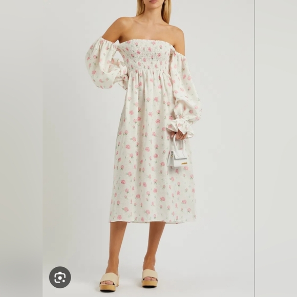 Sleeper Atlanta Floral Off-Shoulder Linen Dress And Hair Tie Small - Picture 2 of 7